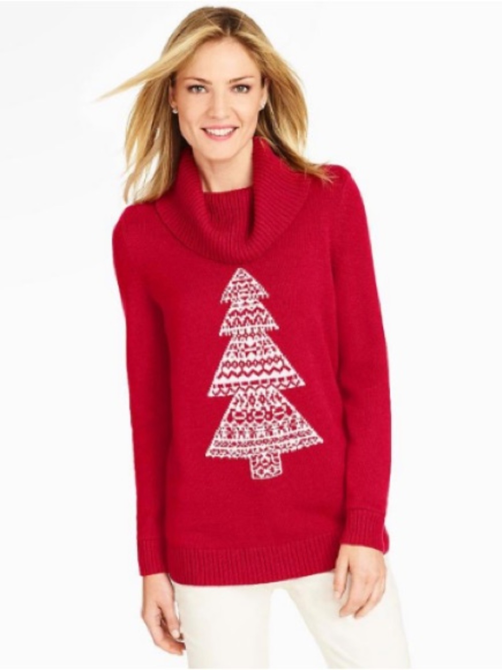 Talbot’s Red Cowl Neck Christmas Tree Sweater